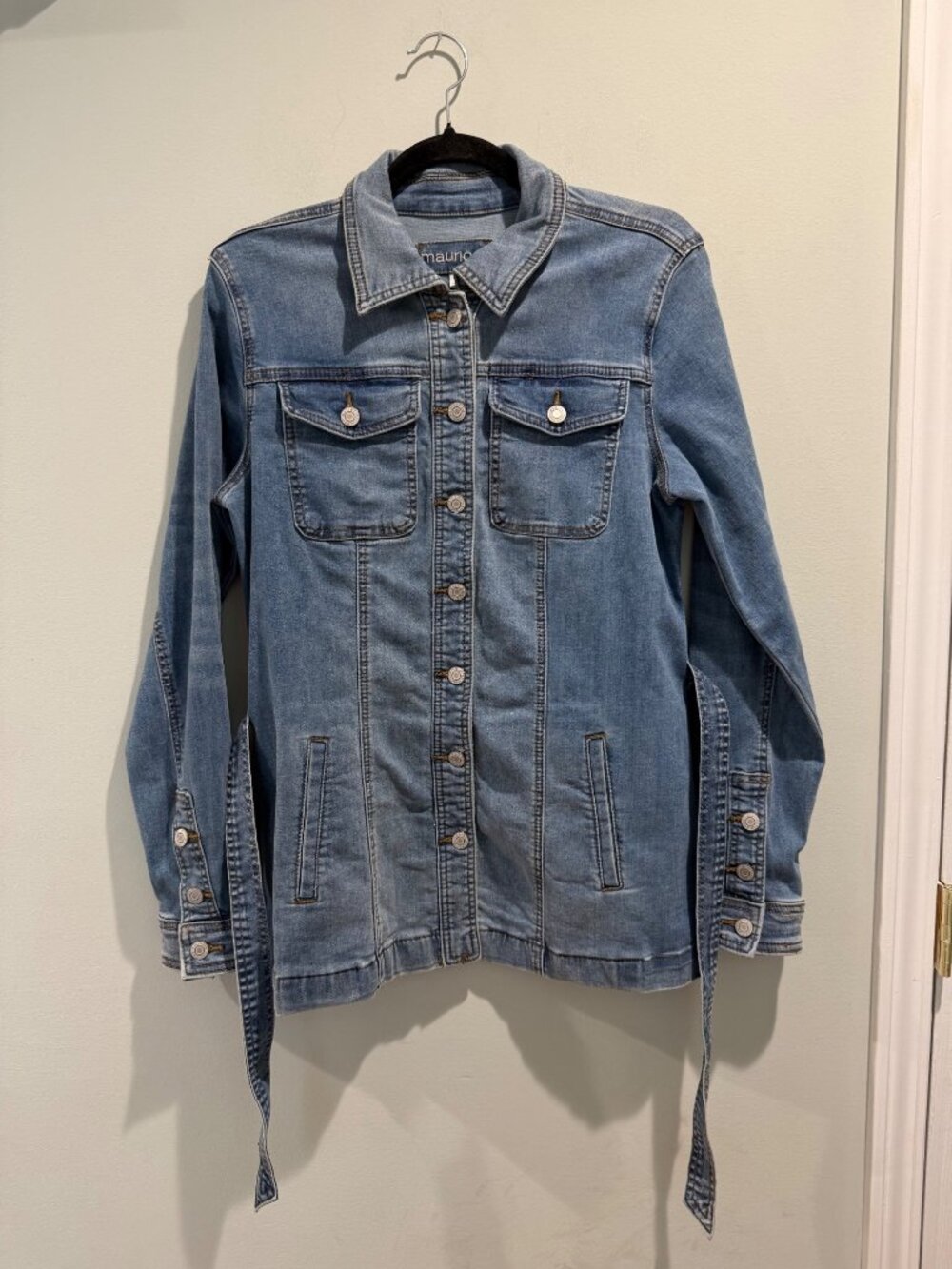 Maurices Women’s Belted Denim Longline Utility Jacket Small Minimalist Skater